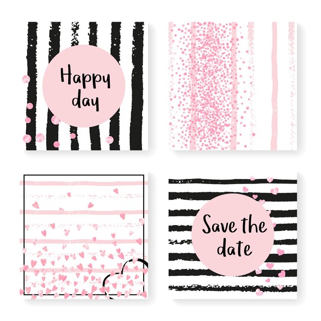 Wedding glitter confetti on stripes invitation set