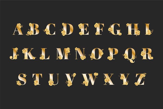 Wedding golden alphabet with elegant flowers