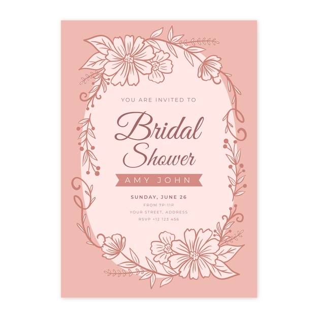 Free vector wedding hand drawn bridal shower invitation