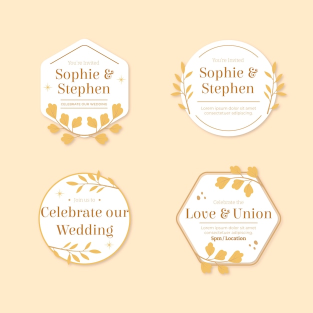 Wedding hand drawn flat labels or badges