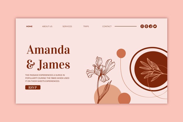 Wedding hand drawn flat landing page