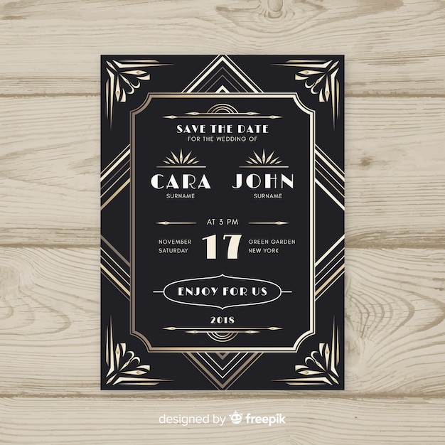 Wedding invitation in art deco design