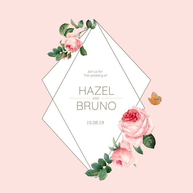 Free Vector wedding invitation card decorated with roses