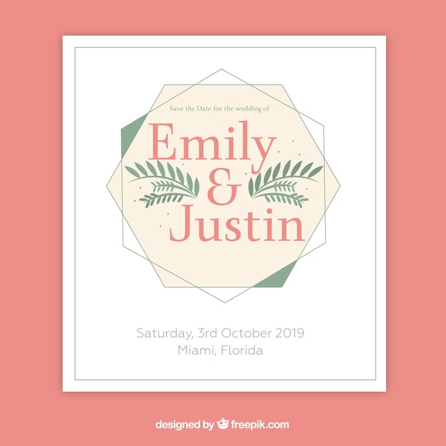 Wedding invitation card in flat style