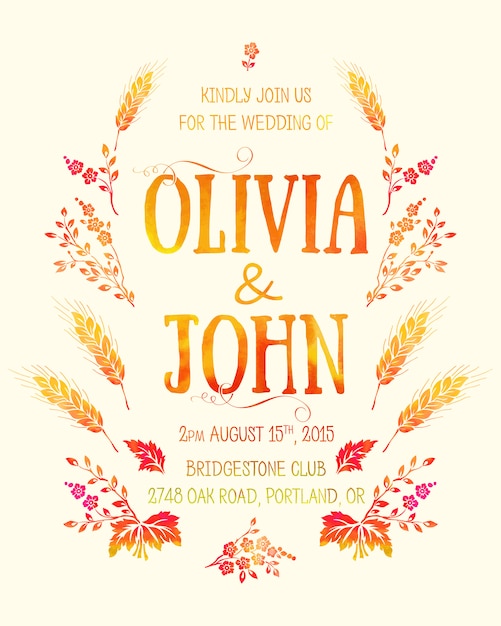 Free Vector wedding invitation card. invitation card with watercolor floral elements 