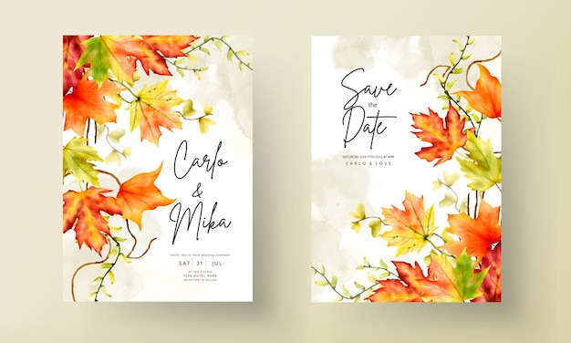 wedding invitation card set with beautiful maple leaves