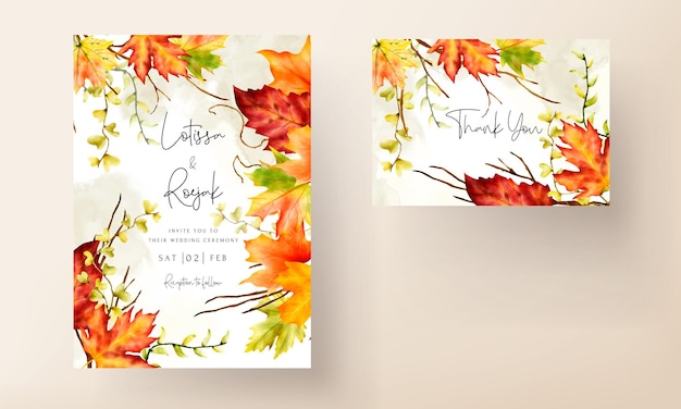 wedding invitation card set with beautiful maple leaves