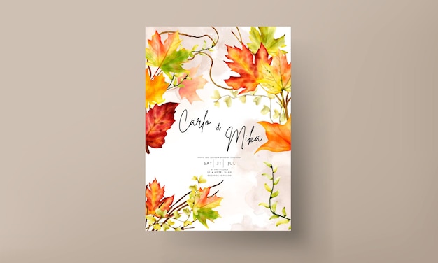 wedding invitation card set with beautiful maple leaves