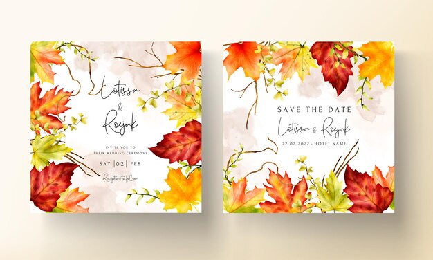 wedding invitation card set with beautiful maple leaves