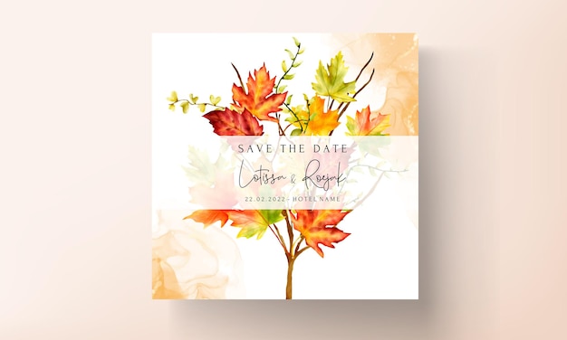 Free Vector wedding invitation card set with beautiful maple leaves