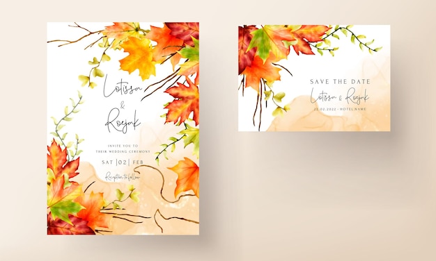 wedding invitation card set with beautiful maple leaves