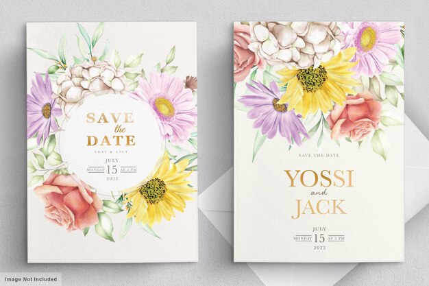 Wedding invitation card with beautiful flowers