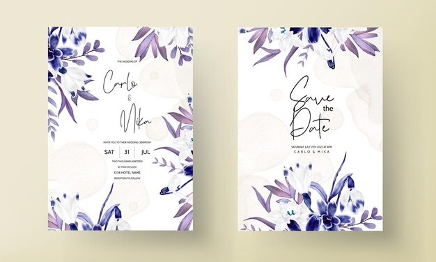 wedding invitation card with beautiful navy floral