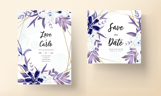 wedding invitation card with beautiful navy floral