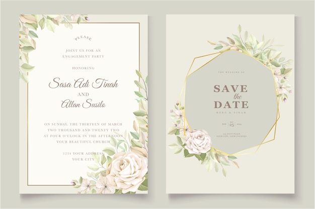 wedding invitation card with beautiful roses