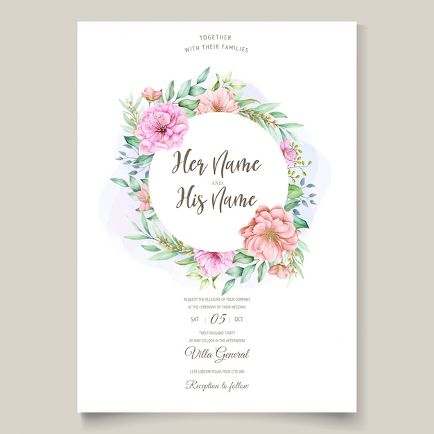 wedding invitation card with cherry blossom floral design