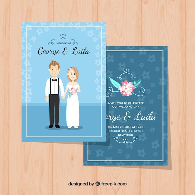 Wedding invitation card with cute couple