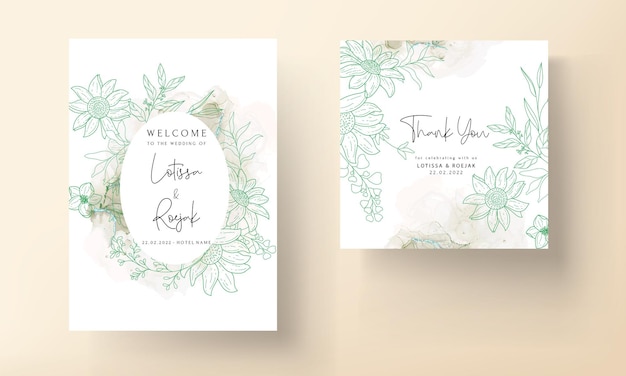 Free vector wedding invitation card with elegant monoline floral