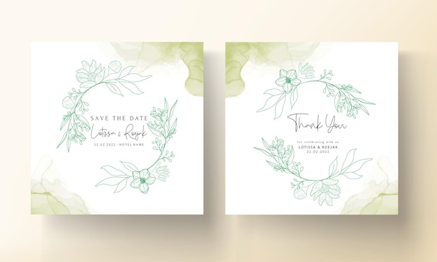 wedding invitation card with elegant monoline floral