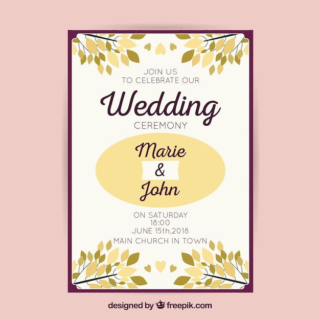 Wedding invitation card with floral ornaments