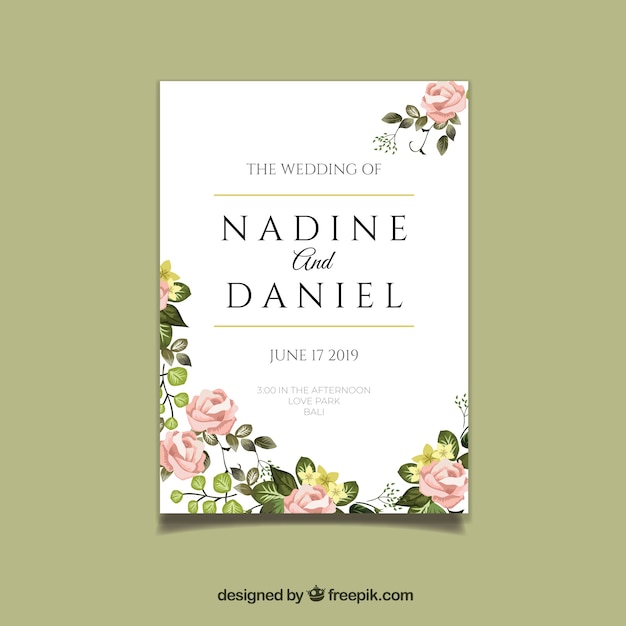 Wedding invitation card with floral ornaments