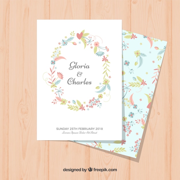 Free vector wedding invitation card with floral ornaments