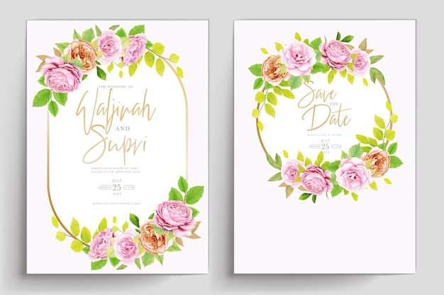 Free Vector wedding invitation card with floral roses design