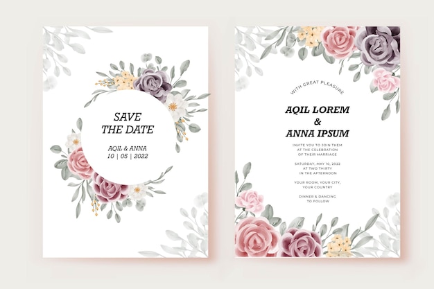 wedding invitation card with rose flower