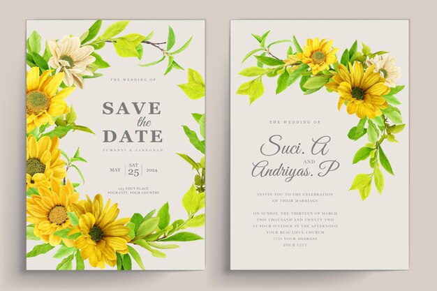 wedding and invitation card with sunflower illustration