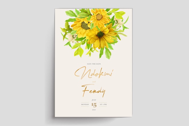 Free Vector wedding and invitation card with sunflower illustration