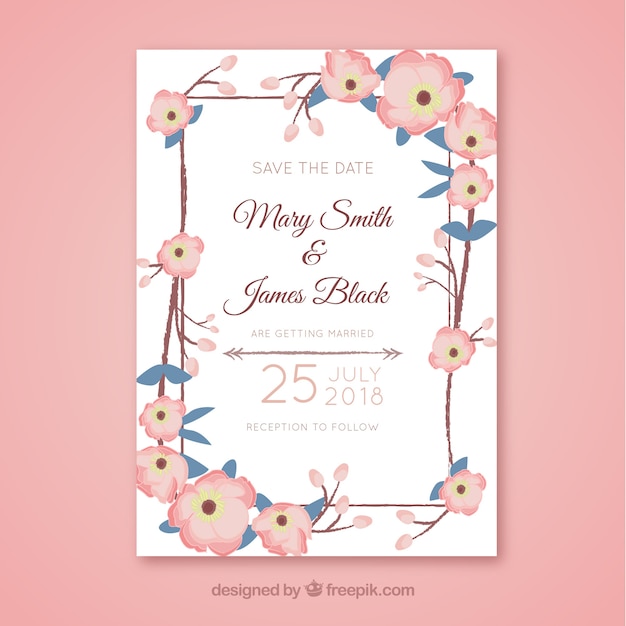 Wedding invitation card with vegetation in hand drawn style