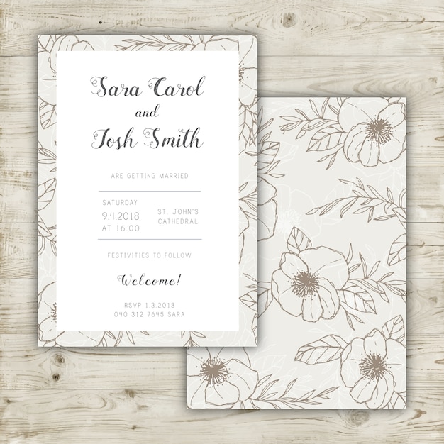 Free Vector wedding invitation design with elegant floral pattern