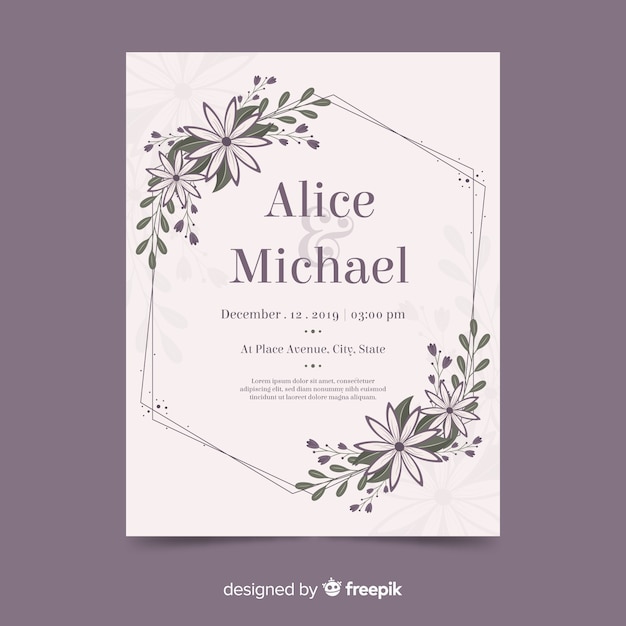 Free vector wedding invitation floral frame with flat design