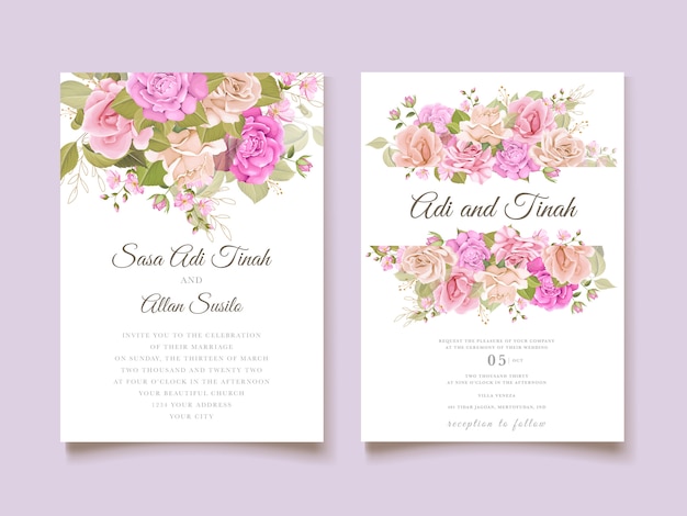 wedding invitation floral and leaves card template