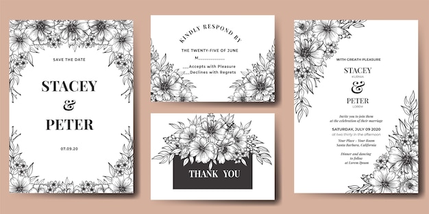 Free Vector wedding invitation flower gerbera hand drawn