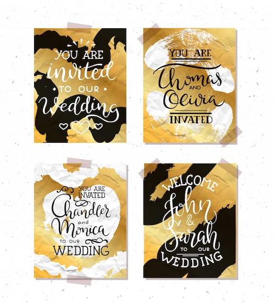 Wedding invitation frame set; leaves, watercolor