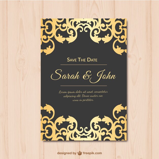 Wedding invitation gold and black