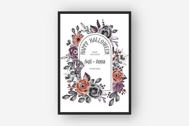 Wedding invitation Happy Halloween frame with flower eyes scary