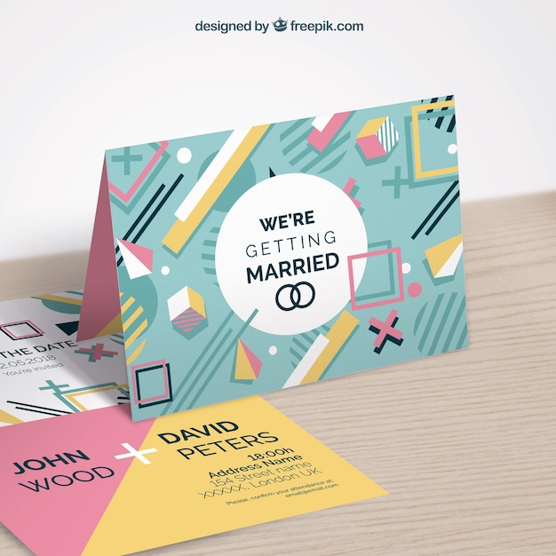 Free Vector wedding invitation in memphis style