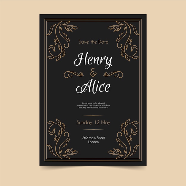 Wedding invitation retro template