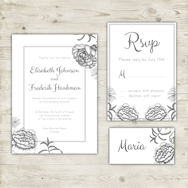 Wedding invitation rsvp card and place card design