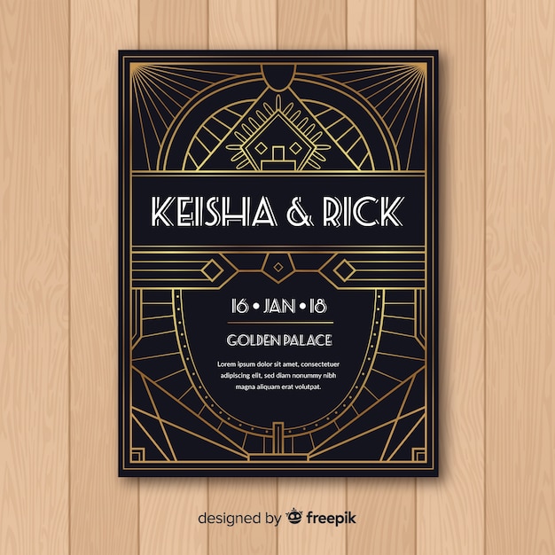 Wedding invitation template in art deco style