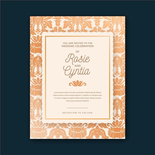 Wedding invitation template elegant damask