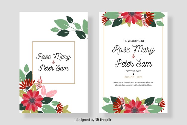 Wedding invitation template in flat design