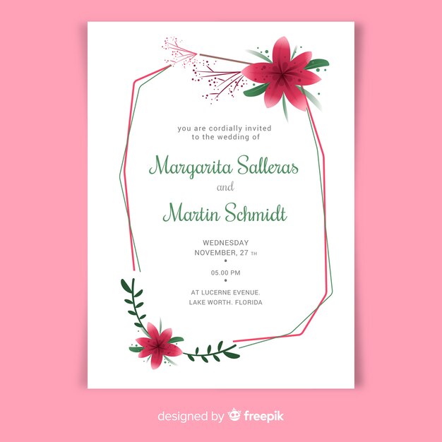 Wedding invitation template in floral style