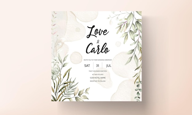 Free Vector wedding invitation template set with elegant leaves