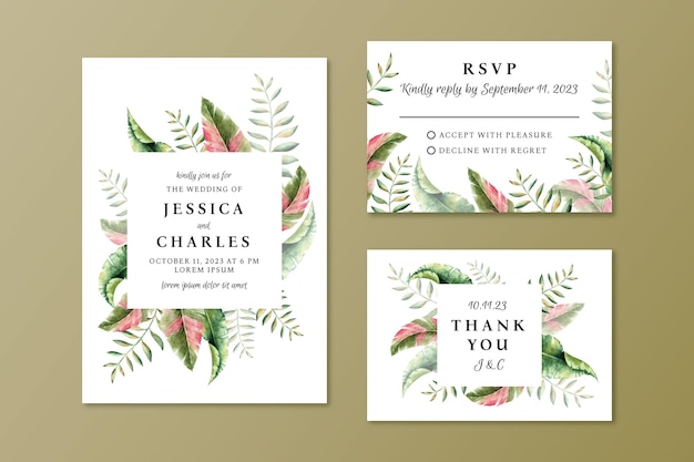 Wedding invitation template watercolor style