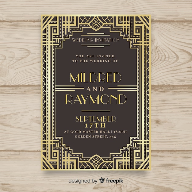 Wedding invitation template with beautiful art deco design