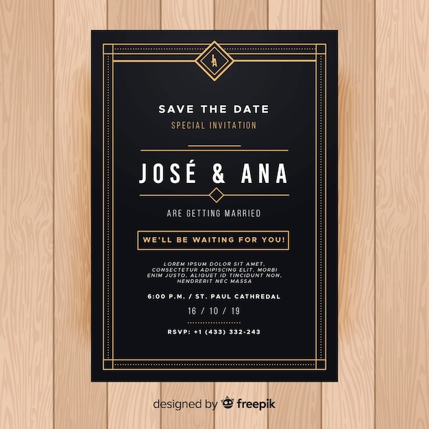 Wedding invitation template with beautiful art deco design