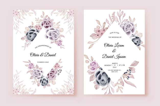 Wedding invitation template with beautiful flower rose